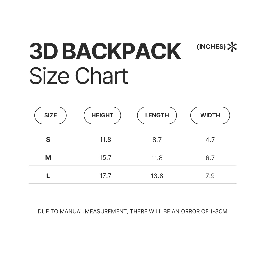 3D Backpack Size Chart - Takopi Store