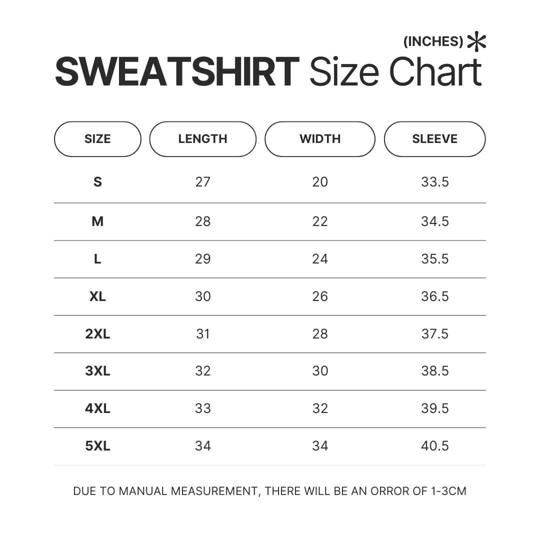 Sweatshirt Size Chart - Takopi Store